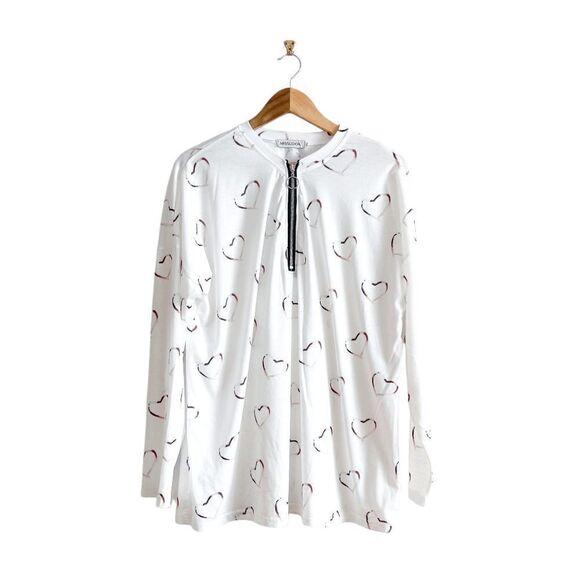 Misslook Womens Long Sleeve Quarter Zip Heart Print White Top Size 3XL - Picture 1 of 6